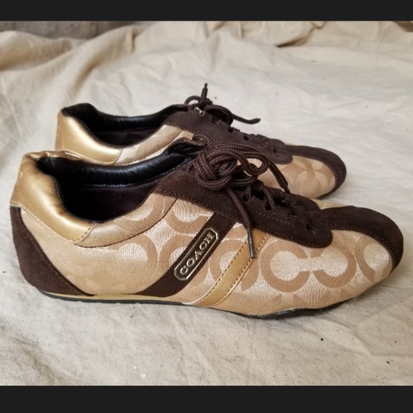 Coach Joss Signature Sued Sneakers Gold & Brown Size 9M - Picture 11 of 15